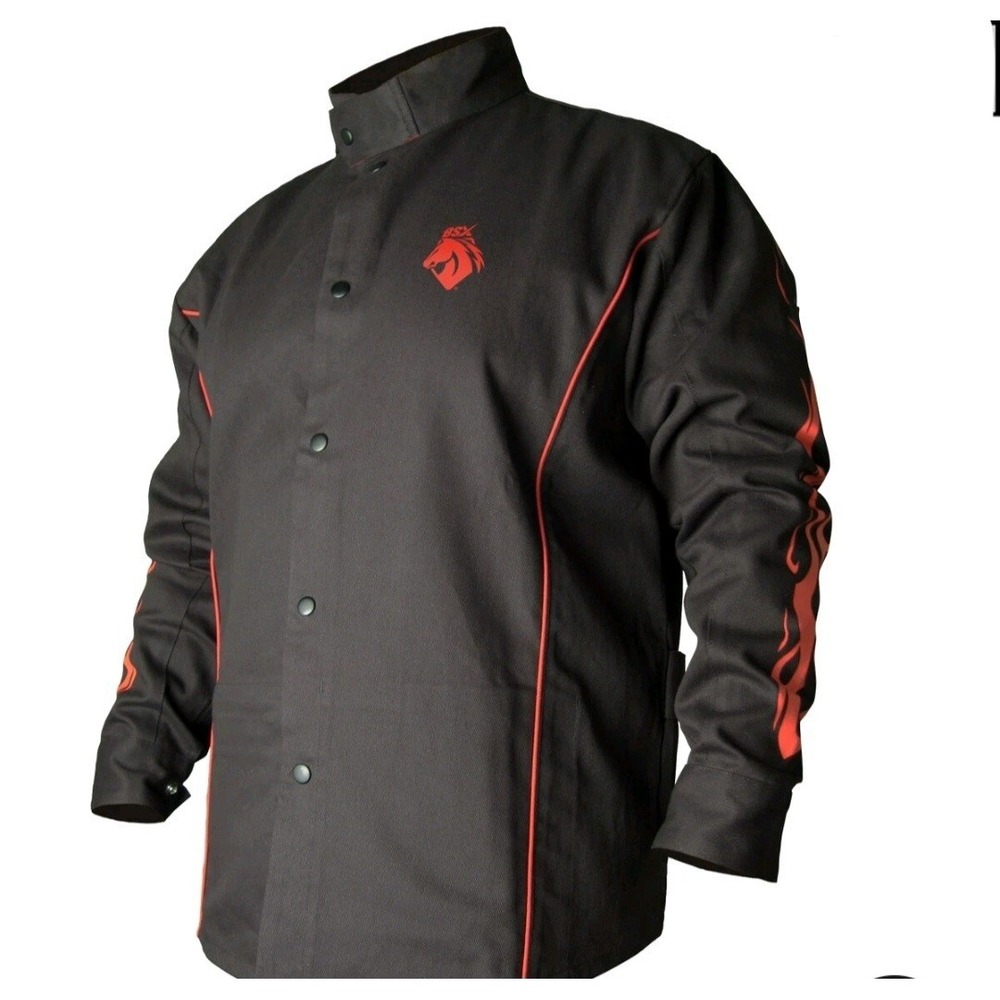 Revco Black Stallion BSX BX9C Black FR Welding Jacket with Red Flames Large